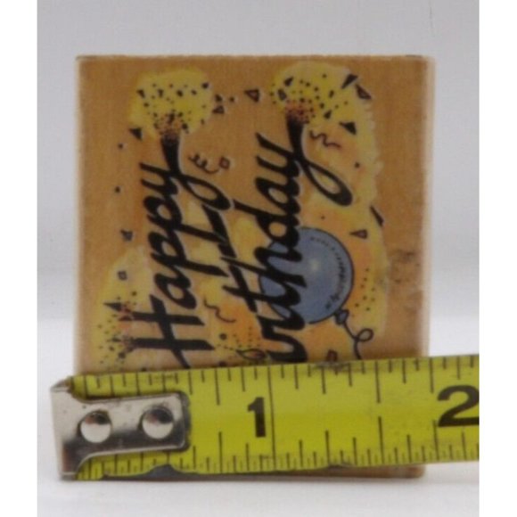 Stamp Wooden Happy Birthday w Balloons ©1984 All Night Media  2" x 1 5/8" - Picture 3 of 4